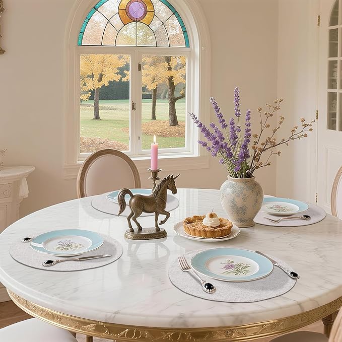 homing 15 Inch Round Cloth Placemats Set of 4, Cotton Linen Blend Washable Table Mats, Farmhouse Dining Place Mats for Indoors & Outdoors, Easy to Clean, Beige