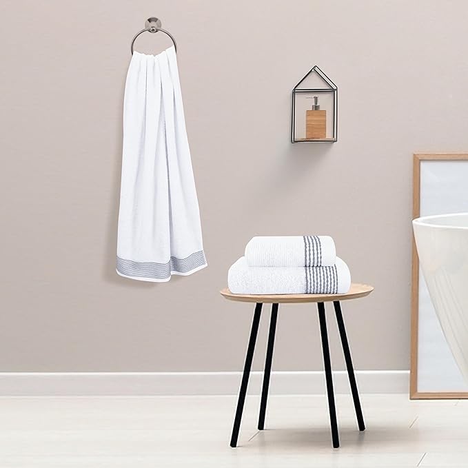 Belizzi Home Ultra Soft 3 Pack Cotton Towel Set, Contains a Bath Towel 28x55 inch, a Hand Towel 16x24 inch & a Wash Coth 12x12 inch, Ideal Everyday use, Compact & Lightweight - White