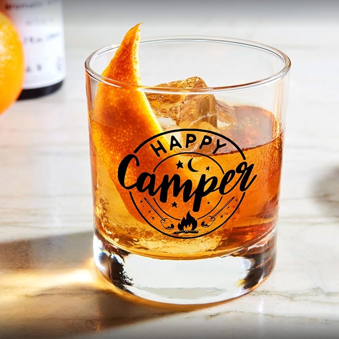 Camper Gifts Whiskey Glasses 10 oz RV for Cabin Lake House Campsite, Camping Gifts, Camping Old Fashioned Rocks Glasses Cup for Women Men Drinking Scotch Bourbon Liquor