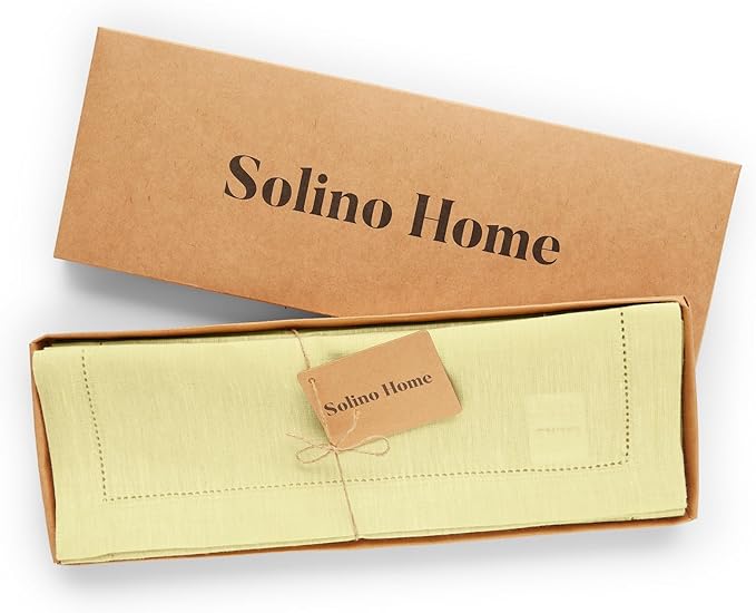 Solino Home Linen Placemats Set of 4 - Milan Hemstitch Butter Yellow Placemats 14 x 19 Inch - 100% Pure Linen Table Mats