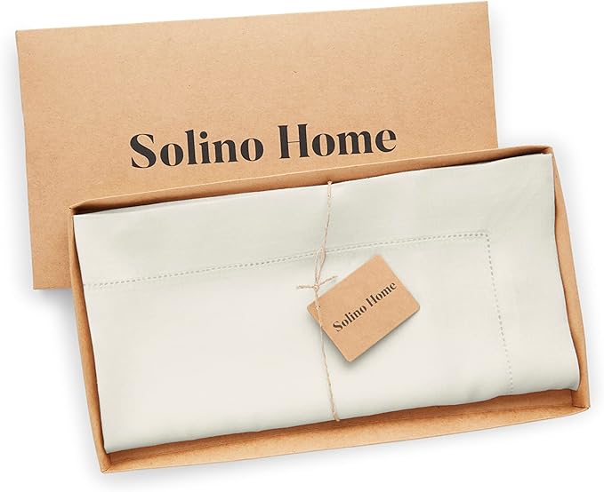 Solino Home Ivory Linen Tablecloth 52 x 52 Inch - 100% Pure Linen Square Table Throw - Classic Hemstitch, Machine Washable Table Cloth for Holiday, New Year