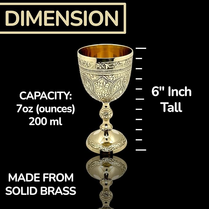 Chalice Goblet Solid Brass | Vintage Golden Roman Cup Drinking Wine Glass | Vintage Chalice Wine Cups of King Medieval Gift (Brass Goblet) x 1 Pc