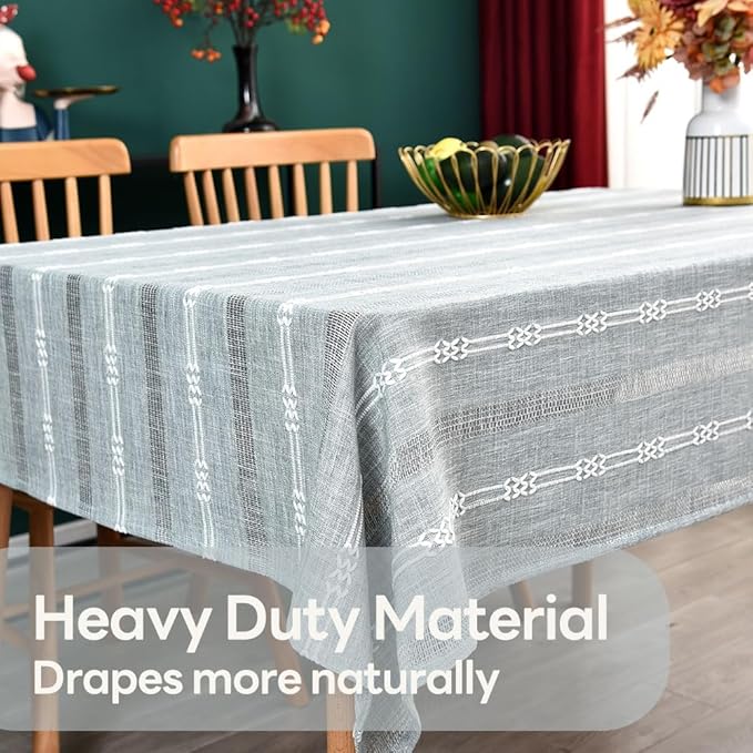 Heavy Duty Cotton Tablecloth for Rectangle Table, Rectangular Farmhouse Vintage Tablecloth, Washable Rustic Table Cover (Gray, Rectangle, 52''x70'', 4-6 Seats)