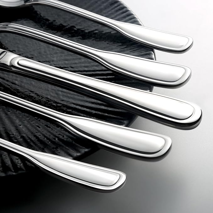 Silverware Set for 8, Heavy Duty Stainless Steel Cutlery Set with Wide Handles, Mirror Polished Utensils Spoons and Forks Set for Kitchen，Dishwasher Safe (Silver, 40 Pieces for 8)