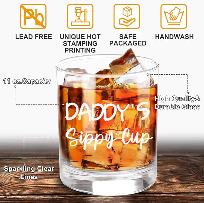 Christmas Gifts,Daddy's Sippy Cup Whiskey Glass 11 OZ, First Fathers Day Gift Ideas for New Dad, Husband, Boyfriend from Daughter Wife Son Kids, Girl Dad Gifts for Fathers Day,Birthday,Christmas