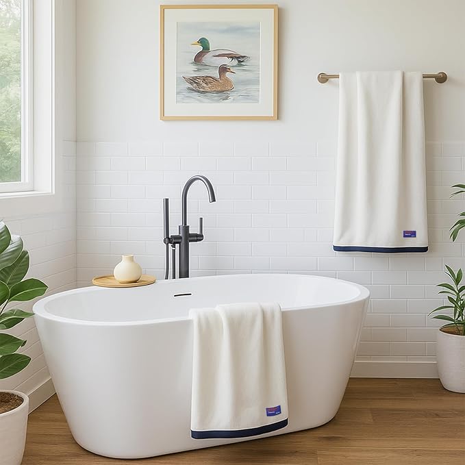 REDKISS 6 Pack Cotton Towel Set with Luxury Embellished Border, 600 GSM Ultra Soft & Highly Absorbent Bath Towels Set with 2 Bath, 2 Hand, 2 Washcloths for Bathroom, Gym, Spa, Hotel, White