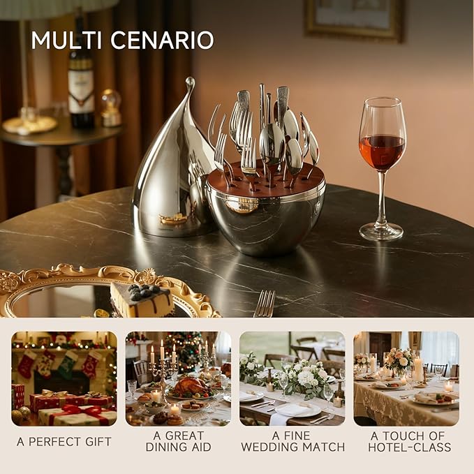 KINGSTONE Silverware Set with Waterdrop Storage Organizer, 20-Piece Flatware Cutlery Set in Gift Box, Forged Premium Stainless Steel Mirror Polished, Service for 4, Ideal for Kitchen, Party, Gift