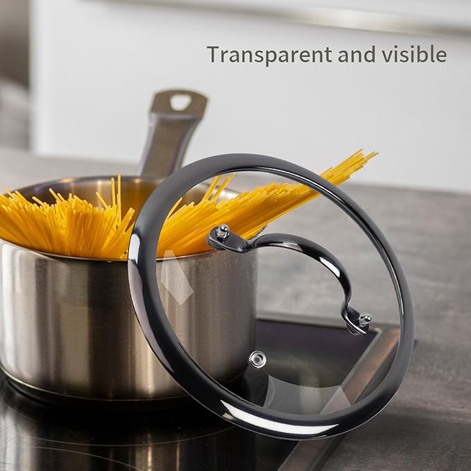 8" Tempered Glass Pan Lid with Steam Vent, Thickened to 4mm and Dishwasher Safe and Oven up to 480℉, Universal Lid Fit for Cast Iron Skillets, Frying Saute Pan, Cooking Pot