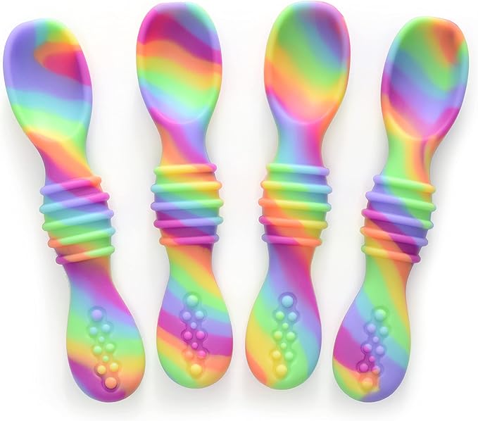 PrimaStella Silicone Chew Spoon Set for Babies and Toddlers - Safety Tested - BPA Free - Microwave, Dishwasher and Freezer Safe
