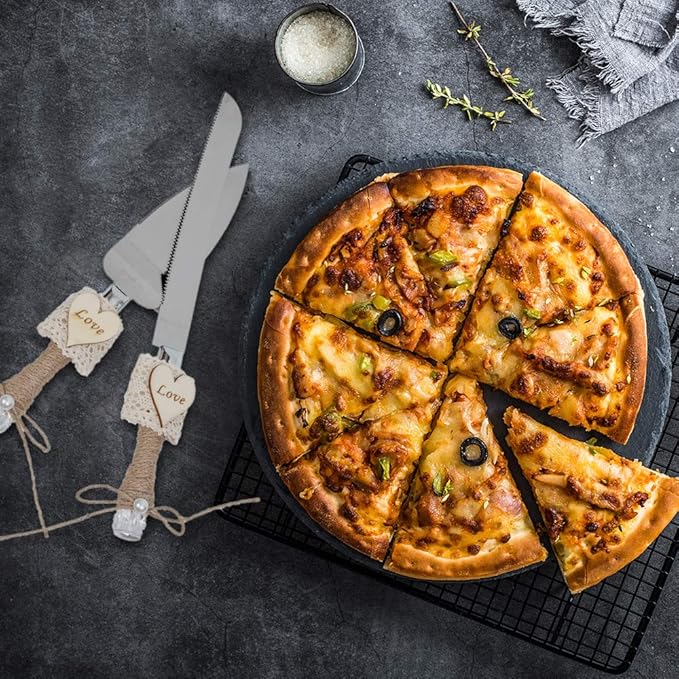 Rustic Love Sign Wedding Cake Knife and Server Set,Wedding Cake Knife Serveing,Pizza Pie Cake Cutter for Parties Weddings Birthdays Anniversaries (love and lace)