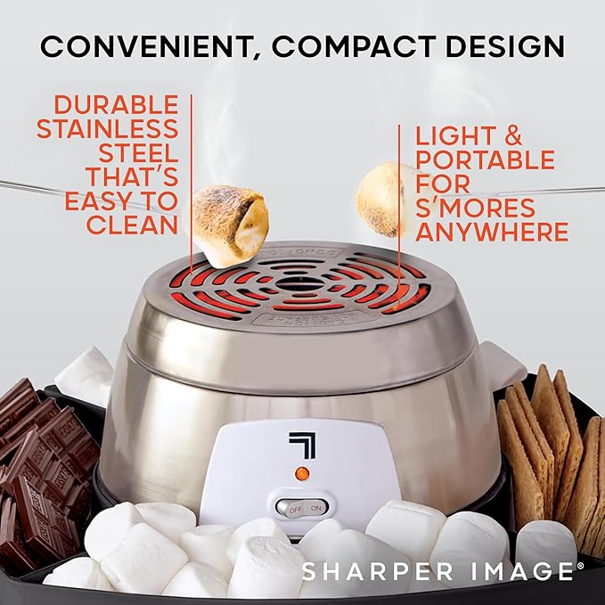 Sharper Image Electric S’mores Maker – 6 Marshmallow Roasting Sticks & Serving Tray Station| Indoor Smores Kit| Kids & Family Party Activity| Kitchen Gadget| Movie Night, Sleepover, Housewarming Gift