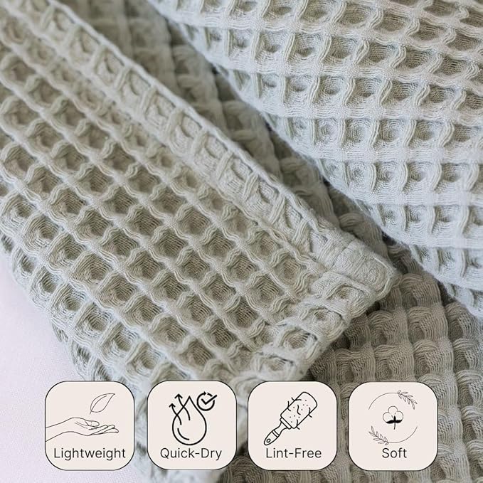 Premium Waffle Bath Towel Pack of 2, Sage Green, Extra Large 35x71 inch - 100% Turkish Cotton, Waffle Weave, Quick-Dry, Lint-Free, Lightweight Bath Sheet Towel (Sage, Set of 2 Bath Towels)