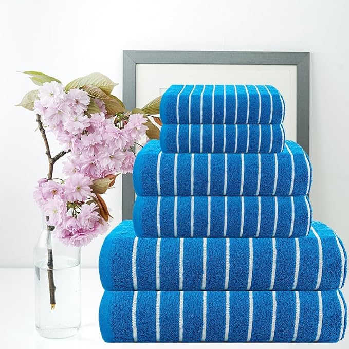 CASA COPENHAGEN Ecstatic 6 Pieces Towel Set- Electric Blue, 600 GSM 2 Bath Towel 2 Hand Towel 2 Washcloth, Designed in Denmark Made of Soft Egyptian Cotton for Bathroom, Kitchen & Shower