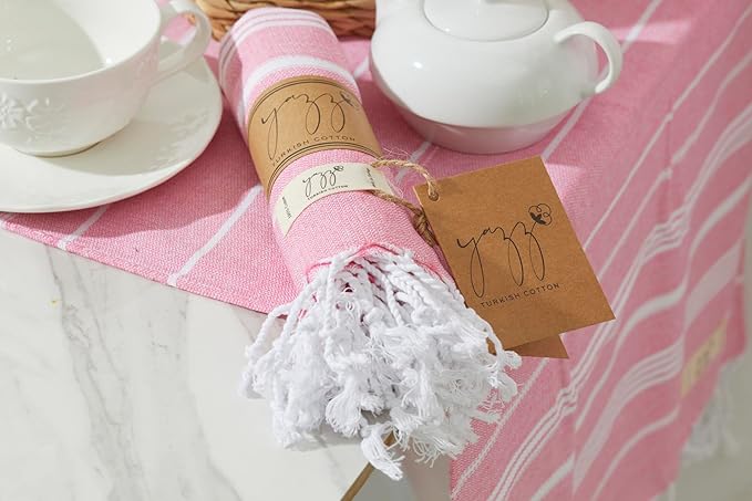 Turkish Hand Towels - Set of 2, 18" x 30" inches, Lightweight Cotton Towel Prewashed Hand Towels for Kitchen, Bath, Guest, Face, Hair, Gym, Yoga, Dishcloth, Travel (Pink)