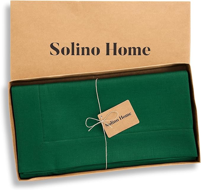 Solino Home Linen Tablecloth 52 x 52 Inch - 100% Pure Linen Green Square Tablecloth - Fete, Machine Washable Table Throw