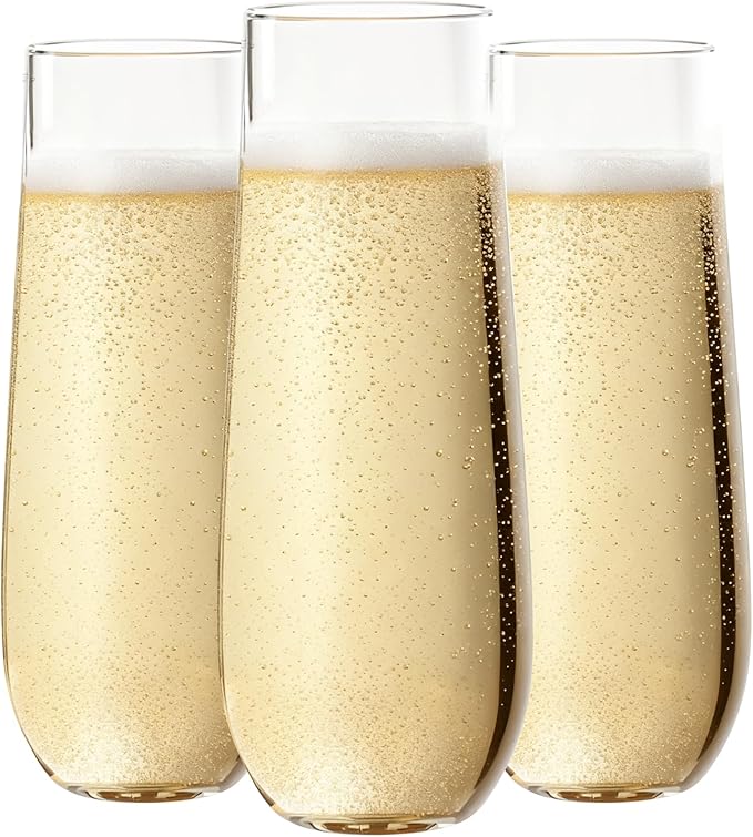 Ciaell 24 Pack Plastic Champagne Flutes - 9 Oz Disposable Champagne Glasses - Stemless Mimosa Glass for Parties & Weddings & Birthdays & Christmas