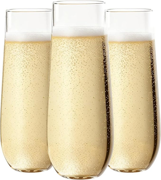 Ciaell 24 Pack Plastic Champagne Flutes - 9 Oz Disposable Champagne Glasses - Stemless Mimosa Glass for Parties & Weddings & Birthdays & Christmas
