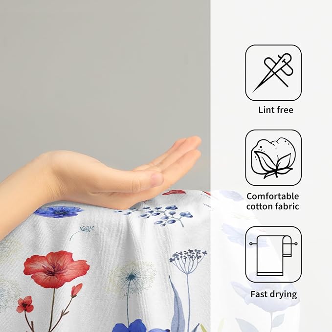 Imiss 4th of July Hand Towels Set of 2 Patriotic Blue Red Poppy Flowers Dish Cloth Bath Towels 14.4 x 28.3 Inch for Kitchen Bathroom Gym Spa Hotel