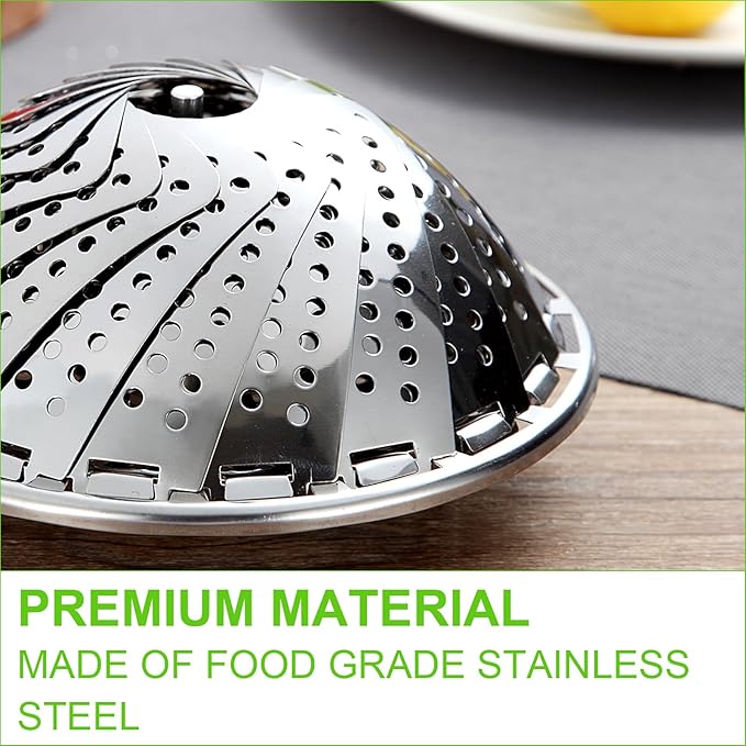 Vegetable Steamer Basket for Cooking, Stainless Steel Veggie Fish Food Steamer Basket, Folding Expandable Steamers to Fit Various Size Pot