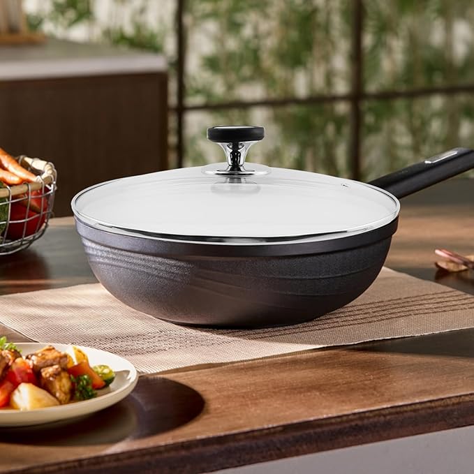 Woogim Universal Glass Lid 12 Inch Easy-Grip Silicone Handle 4mm Thickened Tempered Glass Sealing Cover,Dishwasher and Oven Safe,Fits Frying Pans, Casseroles & Skillets for Home Kitchen