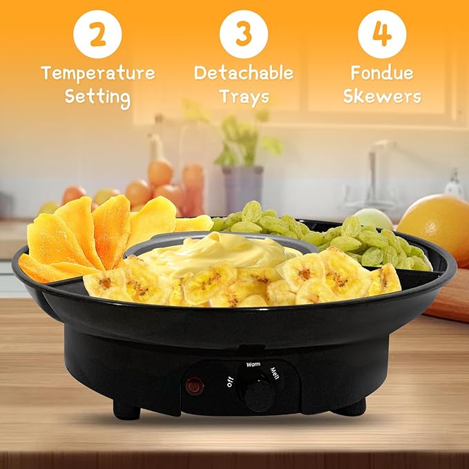 Fondue Pot Electric Set for Chocolate and Nacho Cheese, Chocolate Fondue Kit with Dipping Forks, Temperature Control, 9-ounce Detachable Bowl, Gift Set Date Night Idea Movie Night Game Night Gift Set