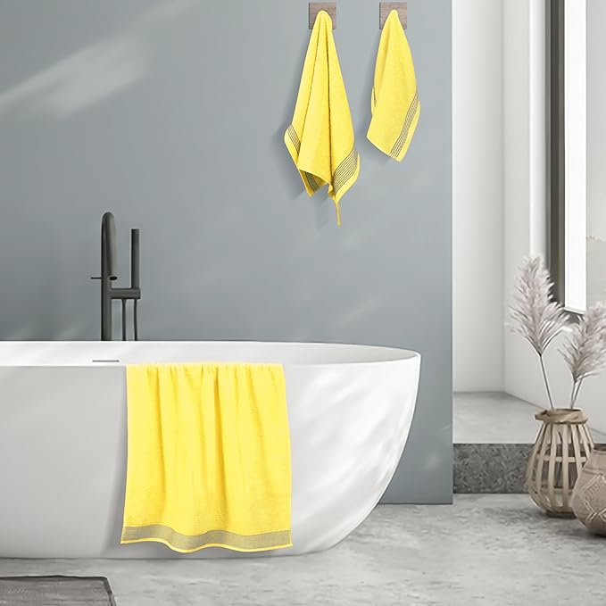 Belizzi Home Ultra Soft 3 Pack Cotton Towel Set, Contains a Bath Towel 28x55 inch, a Hand Towel 16x24 inch & a Wash Coth 12x12 inch, Ideal Everyday use, Compact & Lightweight -Yellow