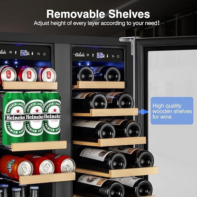 24 Inch Upgraded Wine and Beverage Refrigerator– Dual Zone Beverage Cooler with Glass Door | Under Counter or Freestanding | Large Capacity, Advanced Cooling System & Carbon Purification