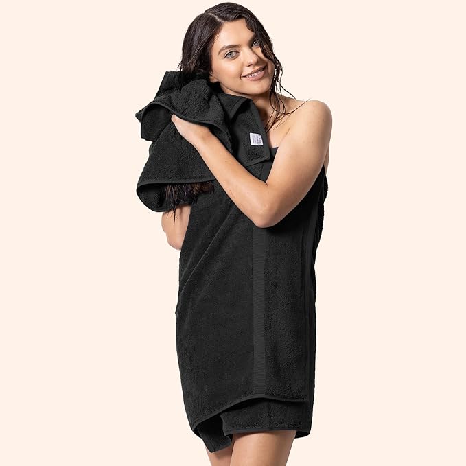 Chakir Turkish Linens 100% Cotton Premium Turkish Towels for Bathroom | 16'' x 30'' (4-Piece Hand Towel, Black)