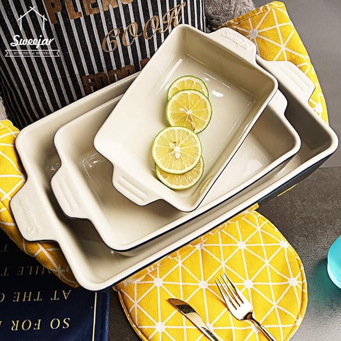Sweejar Ceramic Bakeware Set, Rectangular Baking Dish Lasagna Pans for Cooking, Kitchen, Cake Dinner, Banquet and Daily Use, 11.8 x 7.8 x 2.76 Inches of Casserole Dishes (Jade)