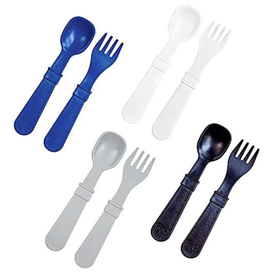 Re-Play Toddler Forks and Spoons Set - 4x4 Utensils Set for Kids - Dishwasher and Microwave Safe - Made in USA - Pack of 8-5.8" x 1.2" x 0.2" - Droid