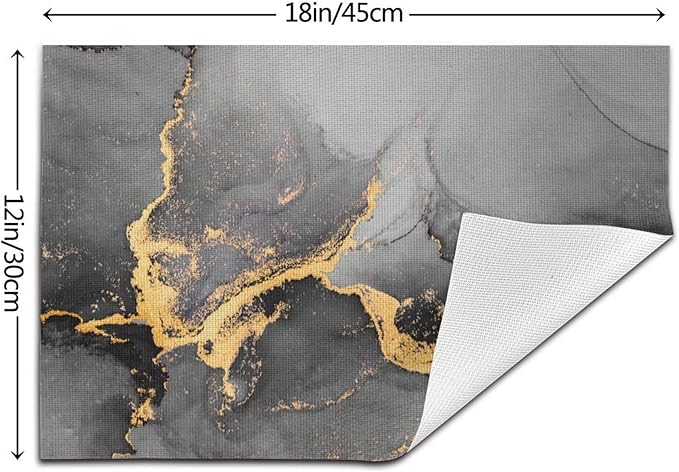 Black Gray Gold Marble Placemats Set of 4 Linen Decorative Table Mat for Dining Table Kitchen Farmhouse Outdoor Home Decor 12"x18" Abstract Modern Place Mats
