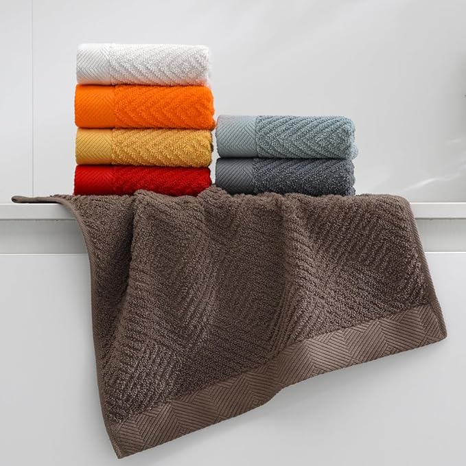 sense gnosis Chocolate Washcloth Set of 6 Premium 100% Cotton Herringbone Striped Weave Ultra Soft Highly Absorbent Washcloths Towel for Bathroom 13 X 13 Inch
