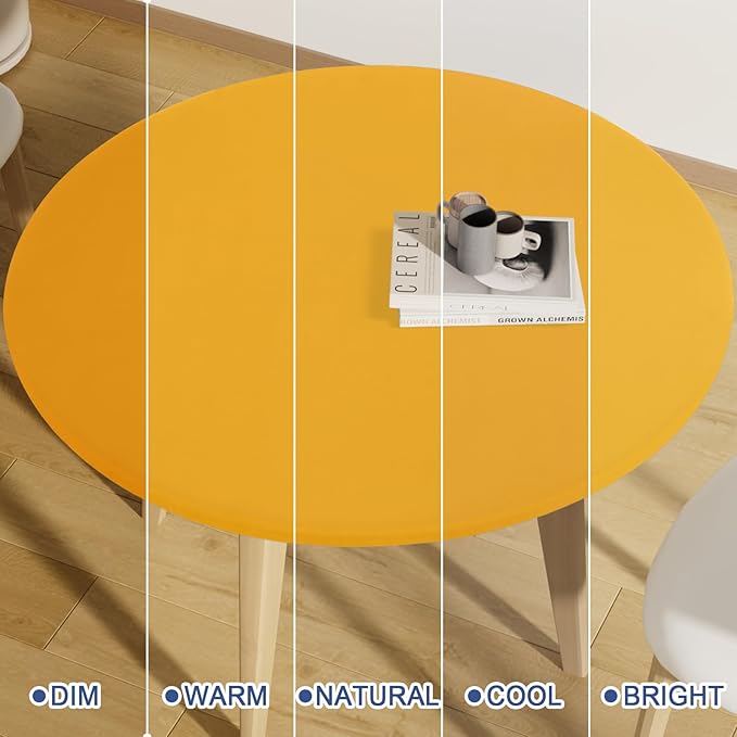 Round Spandex Tablecloth, Elastic Fitted Waterproof Tablecloths for 36"-44" Tables, Stretch Washable Picnic Table Cover for Camping, Dining, Indoor and Outdoor, Mustard Yellow