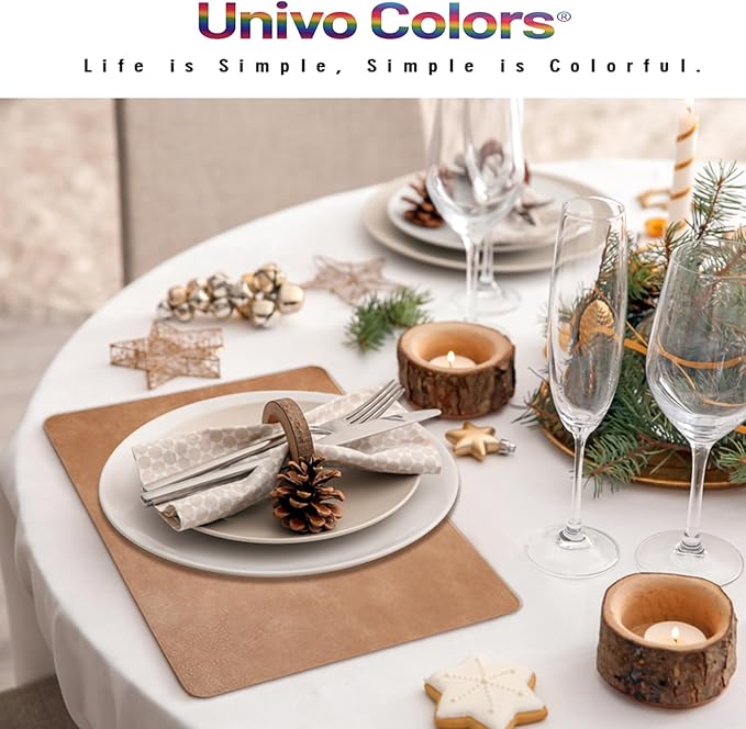 UnivoColors Washed Cowhide Pattern PU Leather Placemats Set of 4 Colors Heat Resistant Kitchen Table Mats, Waterproof Wipeable for Party Decoration(Green+Beige+Black+Camel)