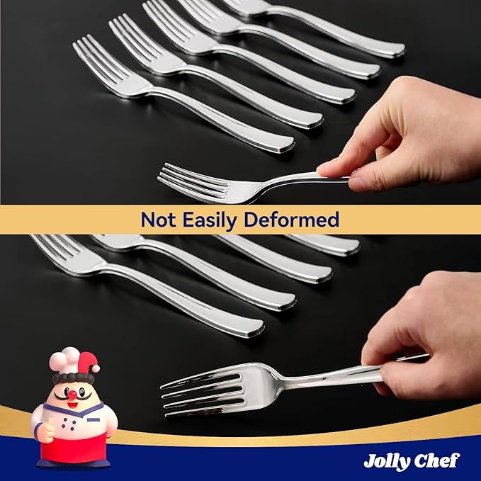 125 Count Silver Plastic Disposable Forks Heavy Duty, 7.28 Inch Heat Resistant Durable Silver Dinner Forks for Parties, Wedding, Daily Events