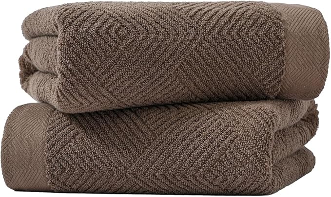 sense gnosis Chocolate Bath Towel Set of 2 Premium 100% Cotton Herringbone Striped Weave Ultra Soft Highly Absorbent Bath Towel for Bathroom 27 X 55 Inch