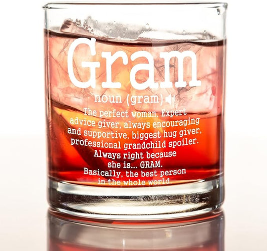 kunlisa Gram Gifts Whiskey Glasses, Best Grandma Gifts for Mother's Day Birthday from Grandkids, 10 oz Drinking Rocks Glasses for Women Whisky Cocktail Scotch Bourbon Liquor