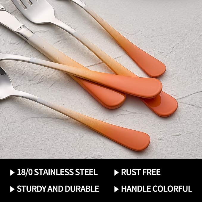 20-Pieces Color Silverware Sets for 4,Orange and white Handle Stainless Steel Cutlery Set, Include Forks Spoons and Knives Set, Dishwasher Safe Utensil Sets for Home Restaurant