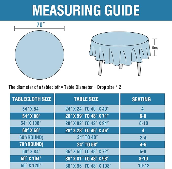 H.VERSAILTEX Linen Textured Table Cloths Round 70 Inch Premium Solid Tablecloth Spill-Proof Waterproof Table Cover for Dining Buffet Feature Extra Soft and Thick Fabric Wrinkle Free, Black