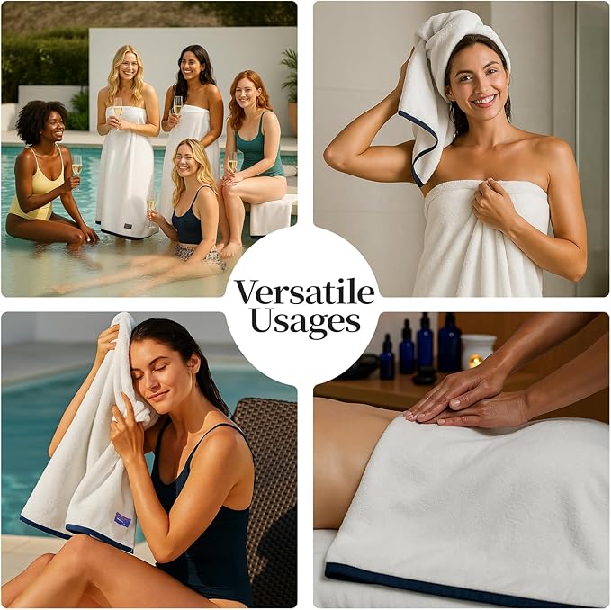 REDKISS 6 Pack Cotton Towel Set with Luxury Embellished Border, 600 GSM Ultra Soft & Highly Absorbent Bath Towels Set with 2 Bath, 2 Hand, 2 Washcloths for Bathroom, Gym, Spa, Hotel, White