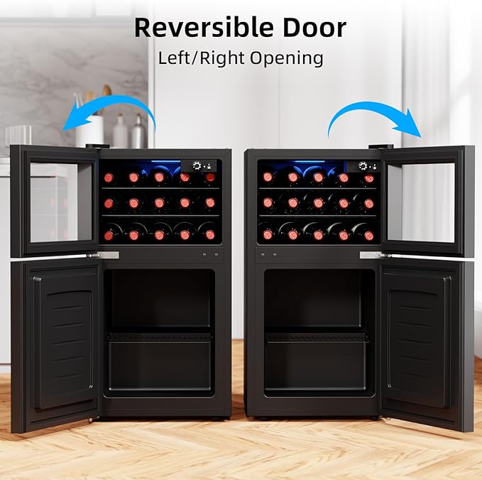 Antarctic Star 2.6 Cu. Ft Wine Cooler, Dual Zone Mini Fridge with Electronic Temperature Control, LED Light, Upper & Lower Shelves for Wine, Champagne, Beer, for Home, Office, Bar, Bedroom