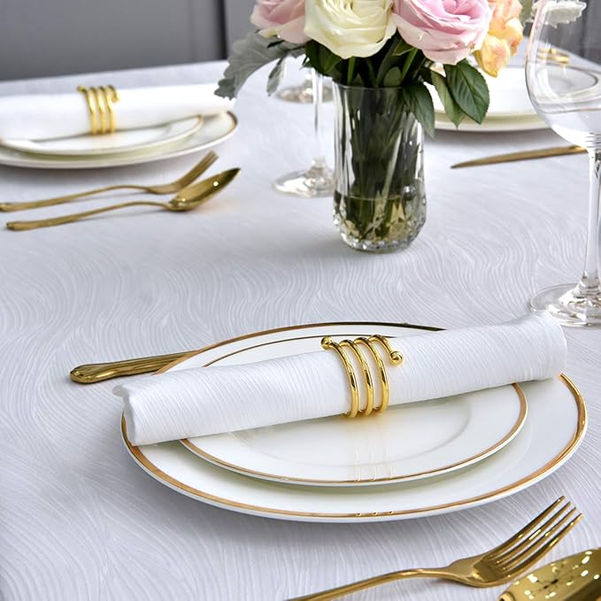 maxmill Jacquard Cloth Napkins 20 x 20 Inch Swirl Pattern Soft Comfortable and Luxury Serviette for Family Dinners Weddings Parties and Banquets Set of 4 White