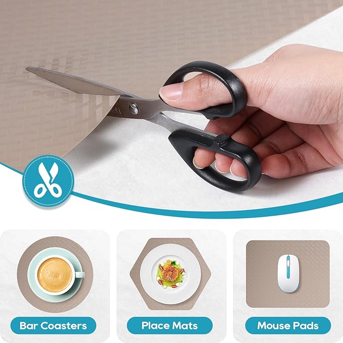 Beige Shelf Liners for Kitchen Cabinets Refrigerator Liners Waterproof & Oil-Proof Kitchen Cupboard Liner Drawer Mats EVA Material Non Adhesive Fridge Liner 11.8 x 236.2 Inches x 2 Rolls