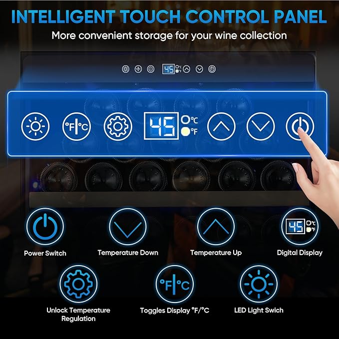 Large Wine Fridge, 200 Bottles Wine Fridge with Fast Cooling and Intelligent Temperature Memory, Wine Cooler Refrigerator Freestanding or Built-in, Professional Wine Cellar with Glass Door