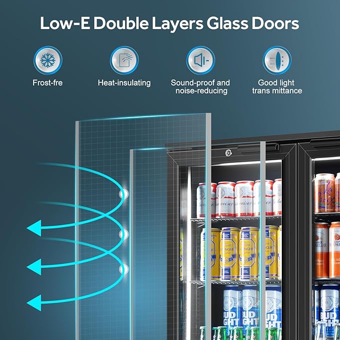 Tylza Back Bar Cooler With 2 Glass Doors, 7.2 Cu.Ft Under Counter Back Bar Refrigerator with LED Lighting, Safety Locks, Counter Height Bar Beverage Cooler for Beer, Soda Drinks, Wine, Black