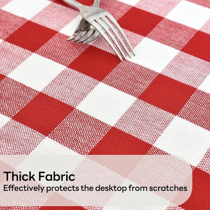 Gingham Round Tablecloth Table Cloth Heavy Duty Cotton Checkered Table Cloth Round Cover for Dining Room (R-Red, 53 inch Diameter)