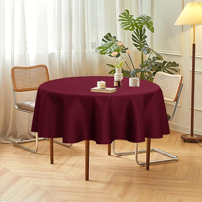 sancua 2 Pack Round Tablecloth 60 Inch Burgundy, Stain and Wrinkle Resistant Table Cloth - Washable Polyester Table Cover for Dining Tables, Buffet Parties and Camping
