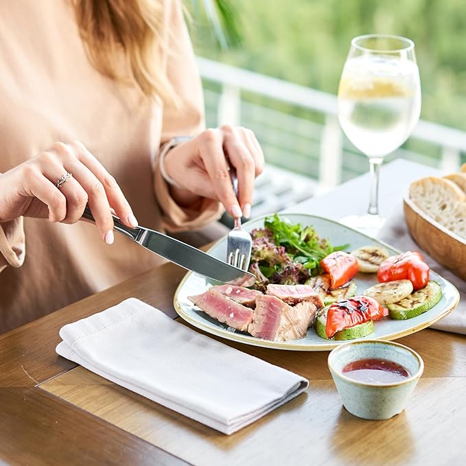 WANGYUANJI 20-Piece Stainless Steel Flatware Set, Service for 4 — 4 × 5-Piece Place Settings (Knife, Dinner Fork, Salad Fork, Dinner Spoon & Teaspoon), Mirror-Finish, Dishwasher Safe Silverware