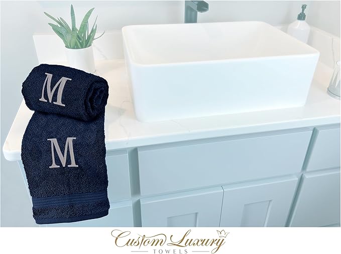 Monogrammed Hand Towels for Bathroom | Luxury Turkish Cotton | Embroidered in USA | Set of 2 | Choose Set Color and Monogram Color | A - Z | Modern Font