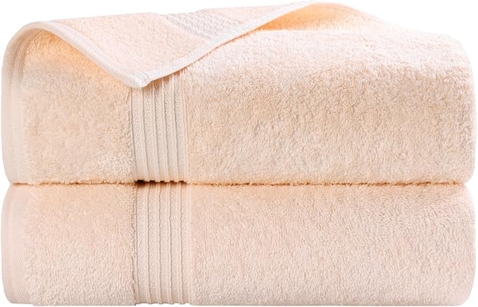 Superior Egyptian Cotton Bath Towel Set, Home Bathroom Towels, Master, Guest Bath, Decor Essentials, Quick Dry, Absorbent, Large Body Towels, Spa, Hotel, Resort, Adult, Kids, Set of 2, Peach
